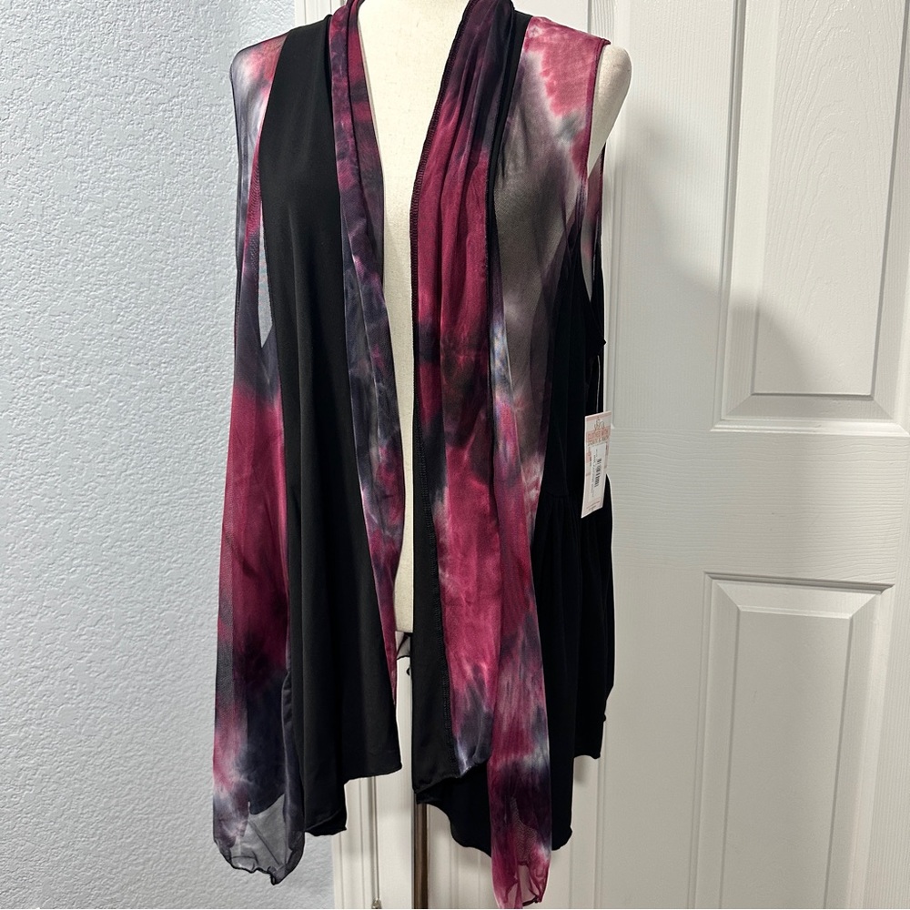 Zadie B's Size 2X Magenta Gray Sleeveless Cardigan Vest Modest kimono Layer - Picture 3 of 9